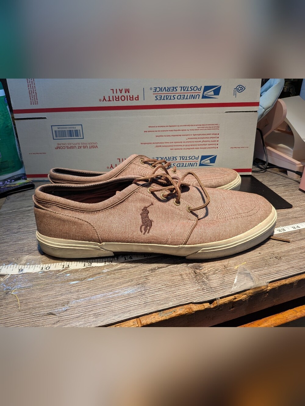 Ralph Lauren Polo Heather Brown Sneakers Men's Size 15D Chambray/Suede